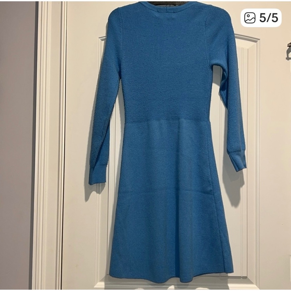 NWT Willow & Wind Azure Blue‎ Knit Sweater Dress Long Sleeve Ruched Tie Front M - Picture 5 of 5